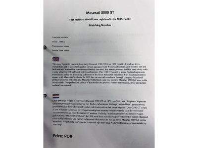 Maserati 3500 GT Touring Superleggera Matching and NEW make offer